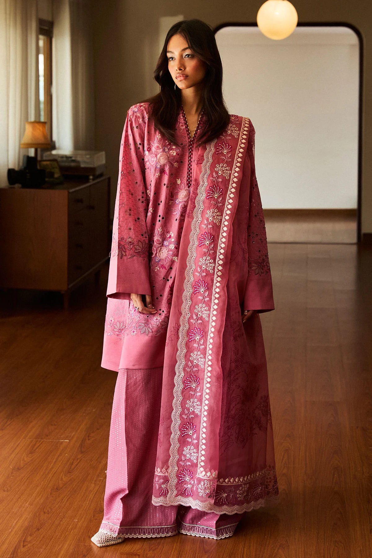 Kairo-10B- Embroidered Pink Lawn Ensemble By- Zara Shahjahan