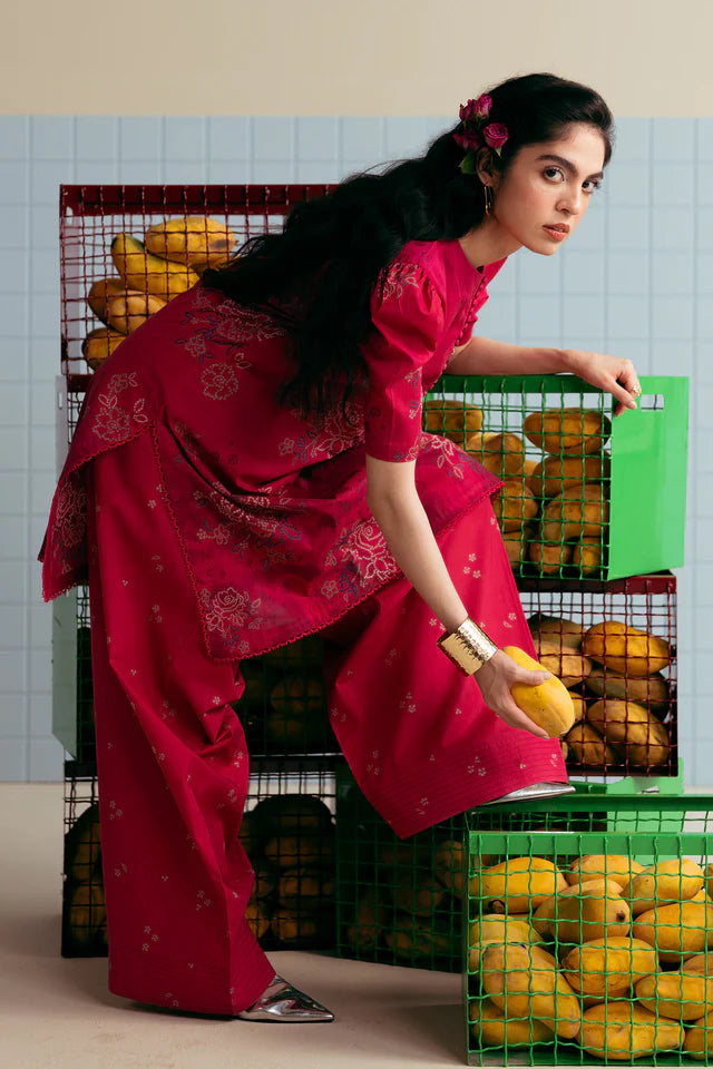 Kina-6B – Hot Pink Stitched Lawn Suit with Chiffon Dupatta