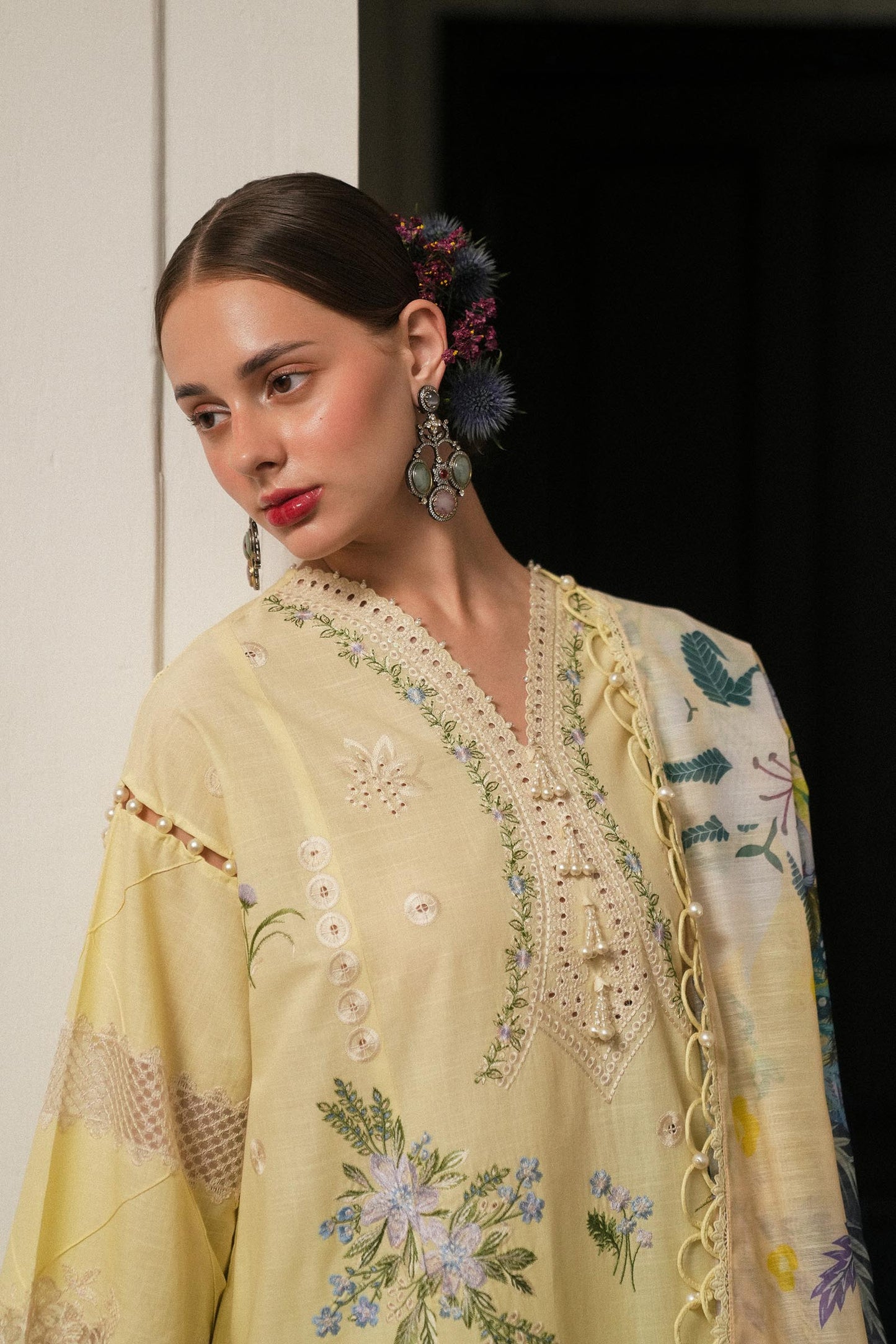 L251-010A-3DI- Lime Yellow Luxury Lawn Outfit By- Sana Safinaz