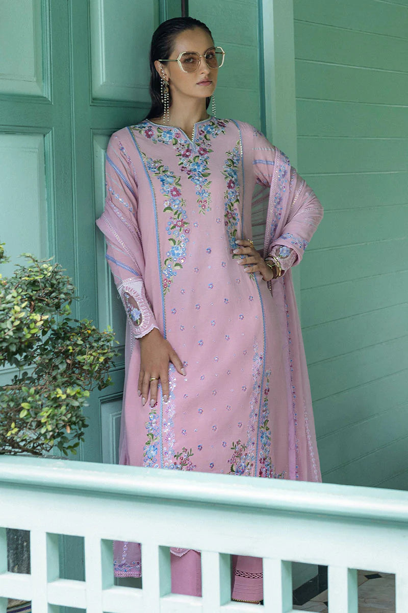 Leore lilac pink raw silk embroidered stitched outfit with chiffon dupatta – buy ready-to-wear party & festive dress online.