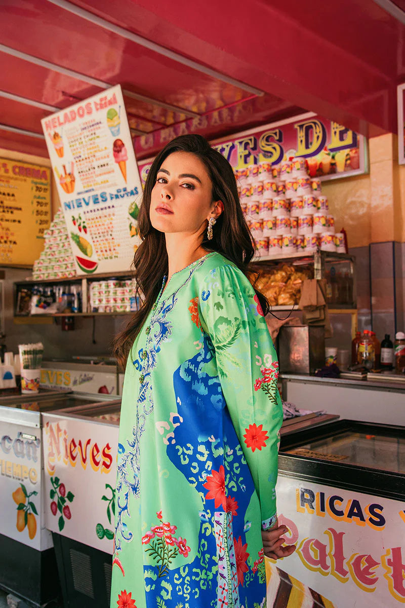 Living Heart- Summer lawn outfit in green and blue tones By- Mushq
