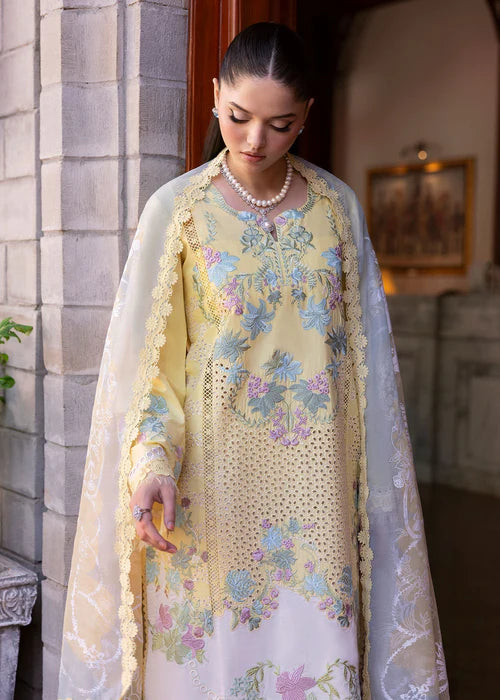 Lotus Reverie 4-A-Embroidered Lawn Suit in Primrose Yellow for Party & Occasion Wear-Saira Shakira