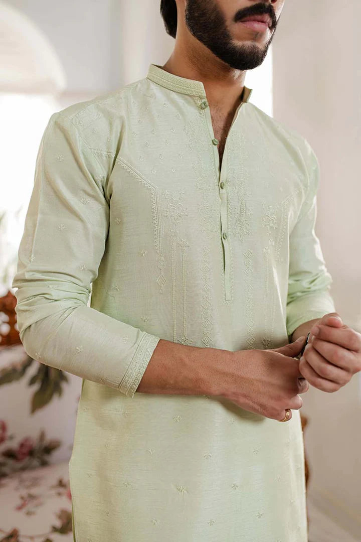 MP-01- Elegant Pistachio Kurta Tailored In Premium Raw Silk