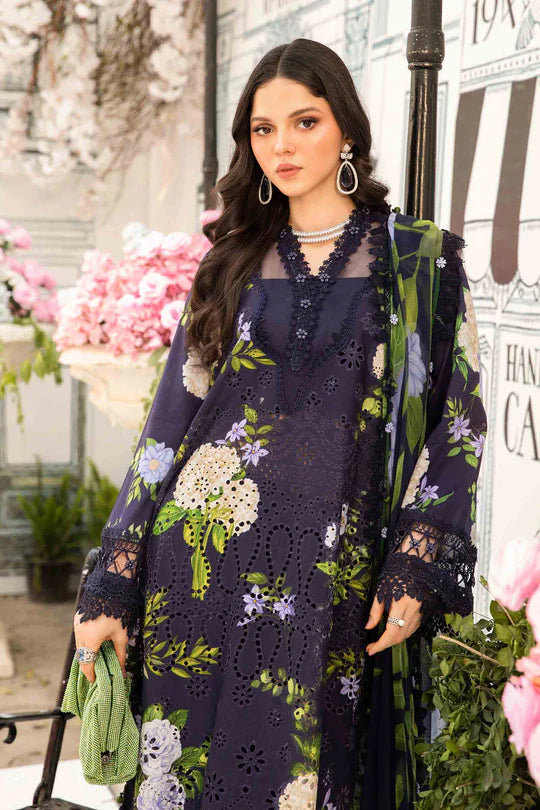 MPT-2602-B- Navy Blue Embroidered Lawn Suit By Maria.B
