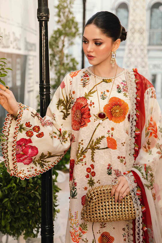 MPT-2607-A- Beige Embroidered Lawn Suit By Maria.B