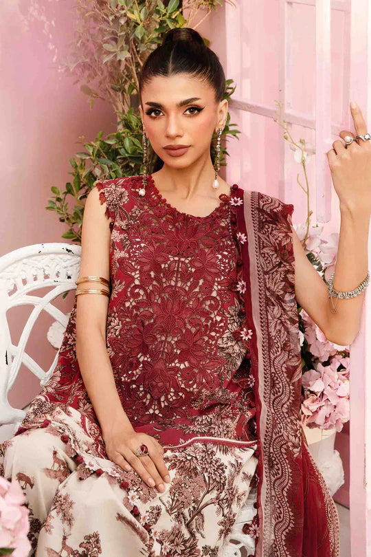 MPT-2608-A- Red & Beige Embroidered Lawn Suit By Maria.B
