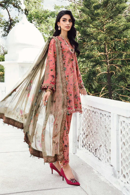 MPT-2707-A – Maria B M.Prints Peach Linen Stitched Suit with chiffon dupatta – shop online Pakistanimoda