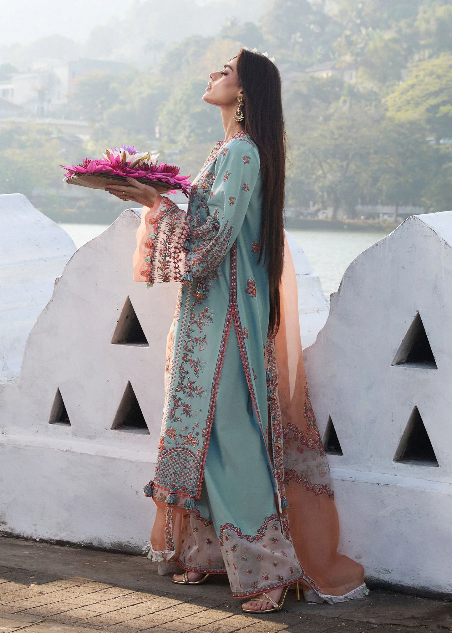 Malibu- Summer Turquoise Blue Lawn Suit By- Hussain Rehar