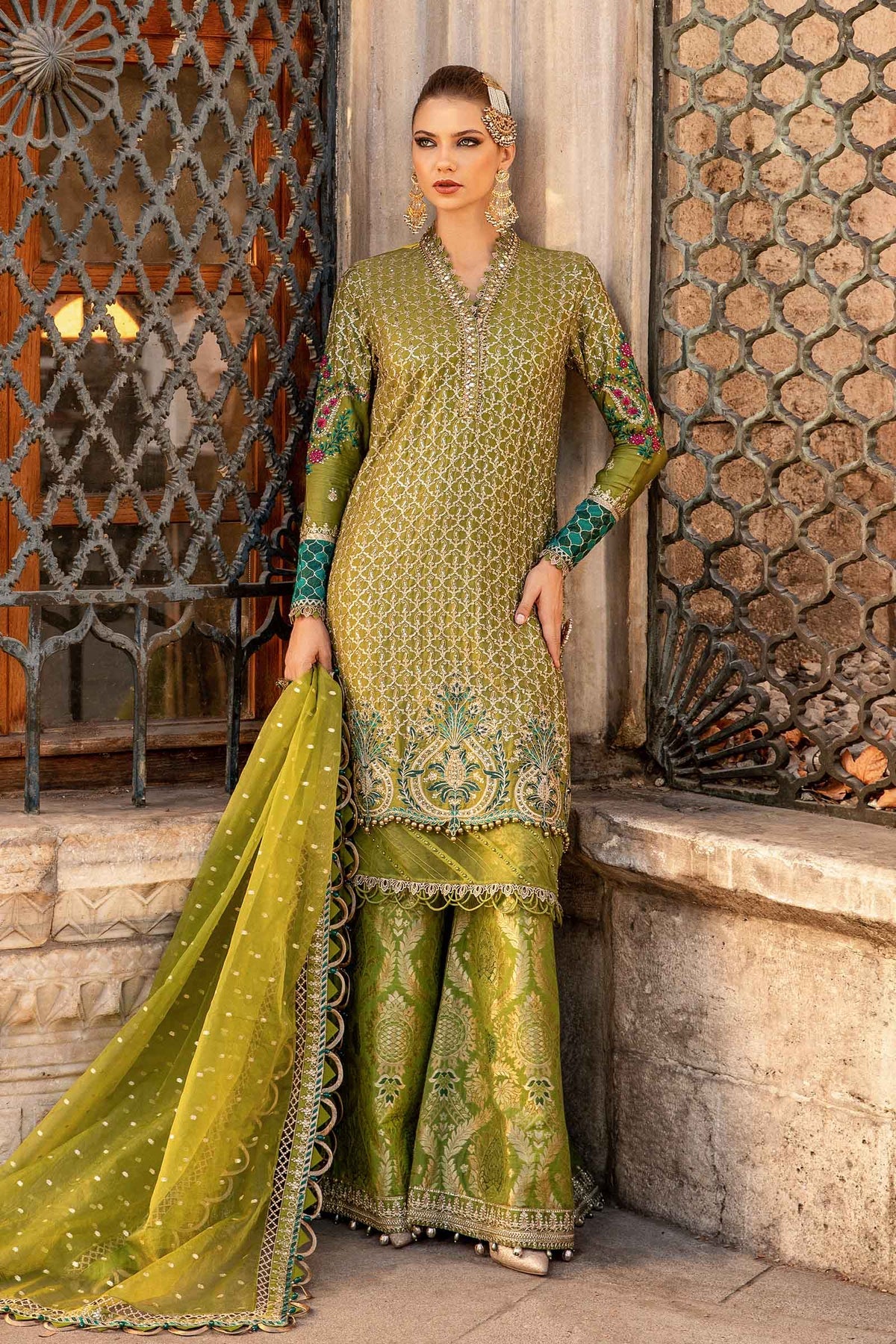 Mehndi Embroidered Cotton Satin Suit By Maria B