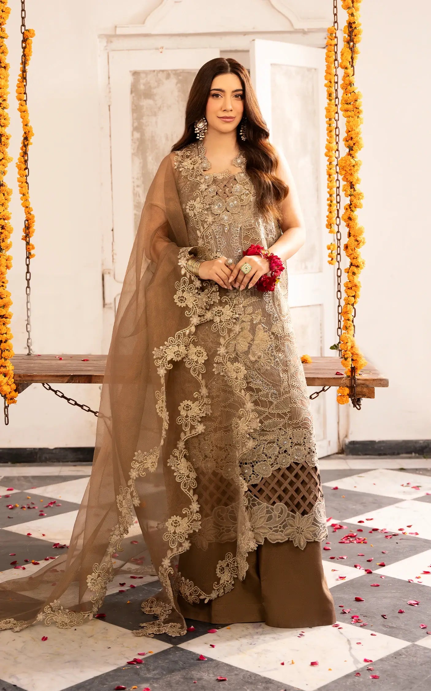 Mehrunisa-(SEF25-07)- Brown Sunehri Eid Edit'25 Ensemble