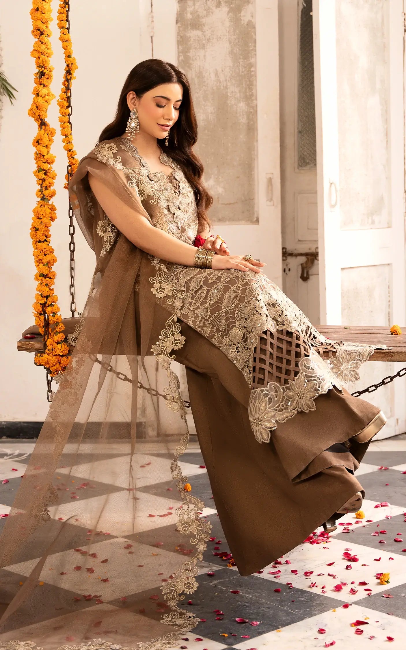 Mehrunisa-(SEF25-07)- Brown Sunehri Eid Edit'25 Ensemble