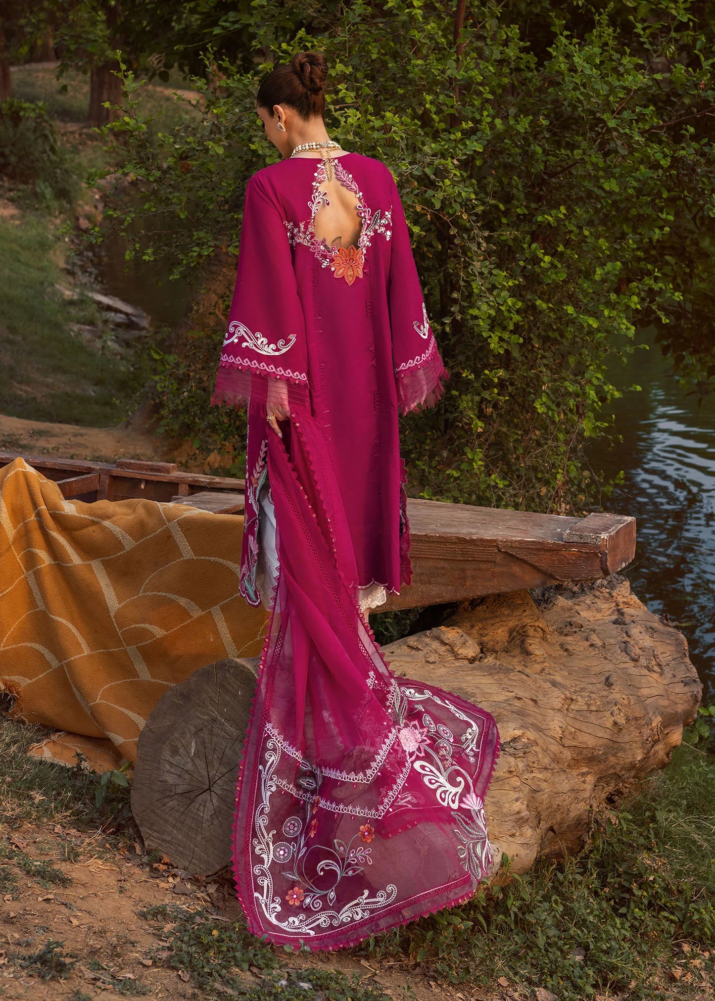 Mirror Garden-D3 A-Cherry red embroidered traditional outfit for women by Crimson