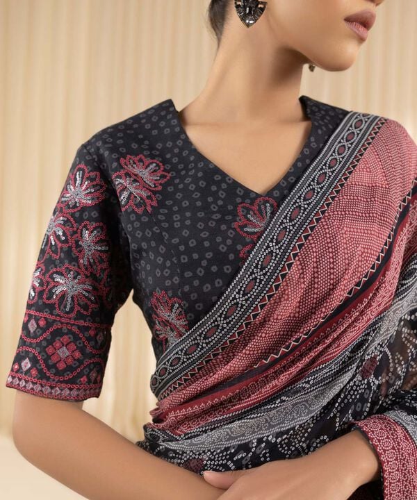 Mystic Ebony -Printed Georgette Chiffon Saree for Evening Wear
