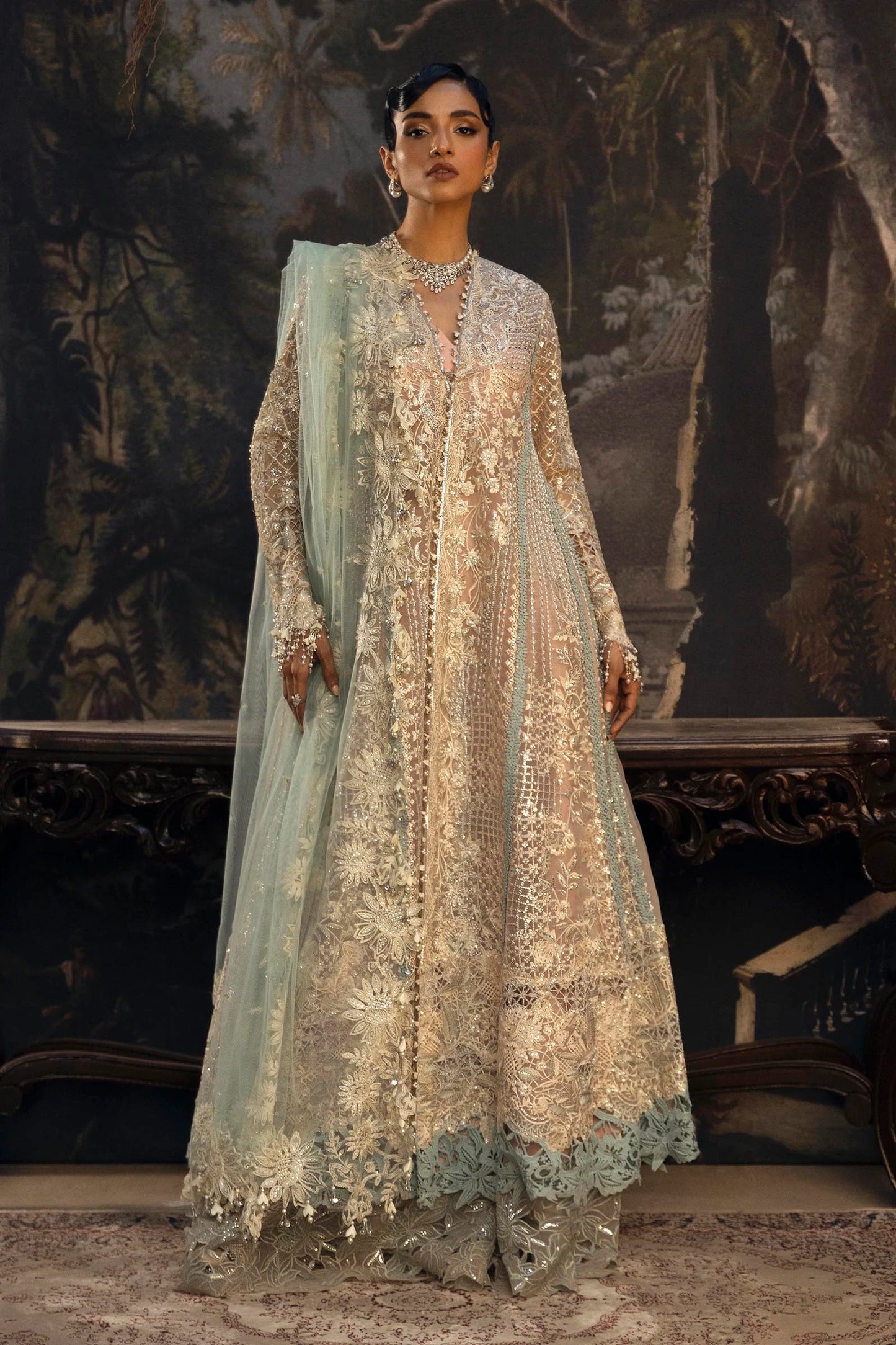 N251-001-3CT- Embellished Off-white Organza Ensemble By- Sana Safinaz