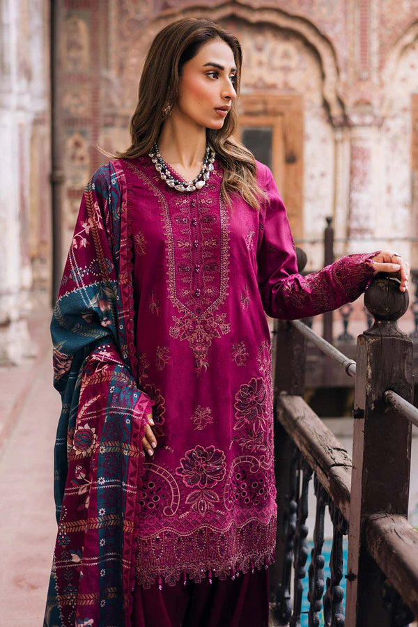 NW-100 Nureh Magenta Linen 3PC Embroidered Suit Pakistanimoda