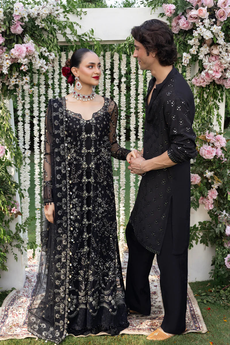 Buy Natasha – Black Net Embroidered Wedding Suit Pakistanimoda