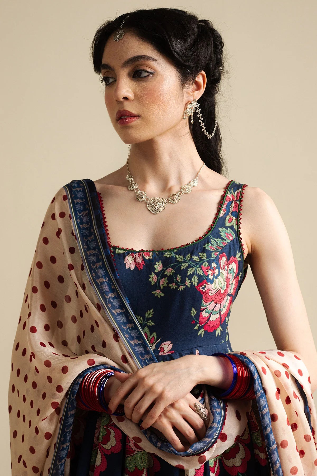 Neelofur-D4-Midnight blue and ivory contrast ethnic wear by-Zara shahjahan