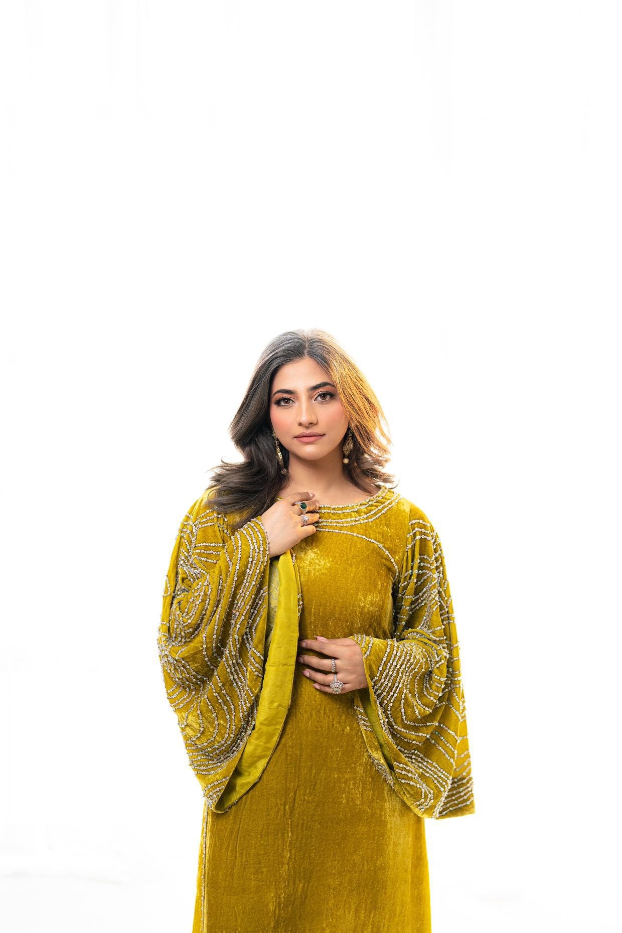 Nooraya – Luxury Velvet Lime Green Kaftan for Festive Occasions