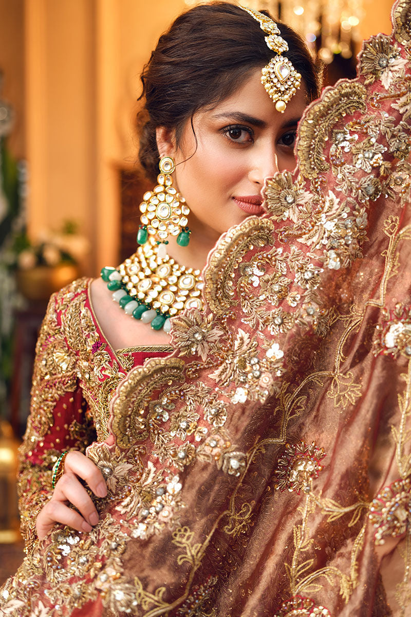 Noorsaba-Designer Red Bridal Chiffon Long shirt with intricate handwork