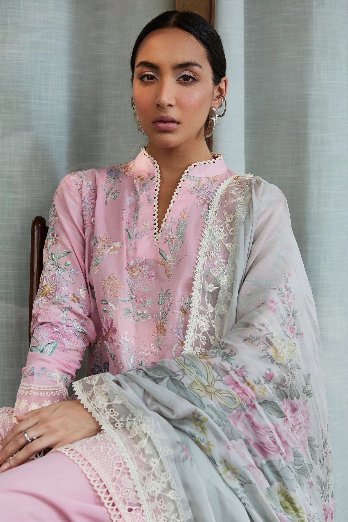 Nozomi-2A- Embroidered Light Pink Lawn Ensemble By- Zara Shahjahan