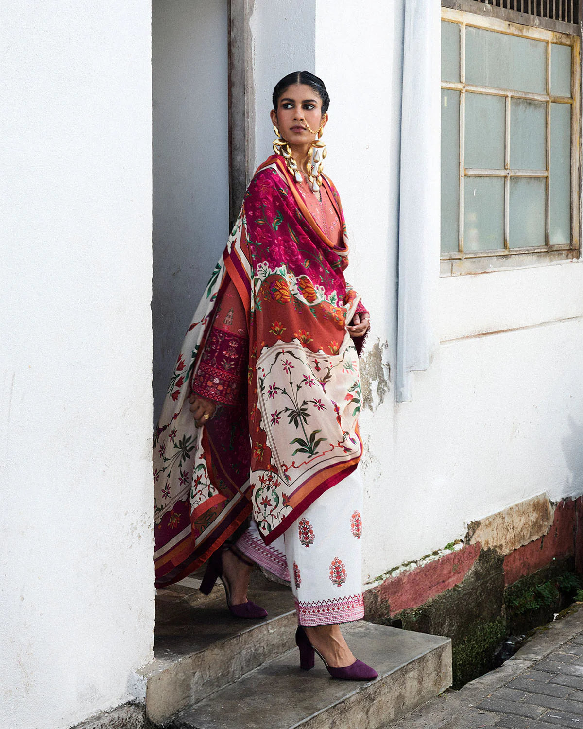 Panjnad- Orange Embroidered Ensemble By- Hussain Rehar