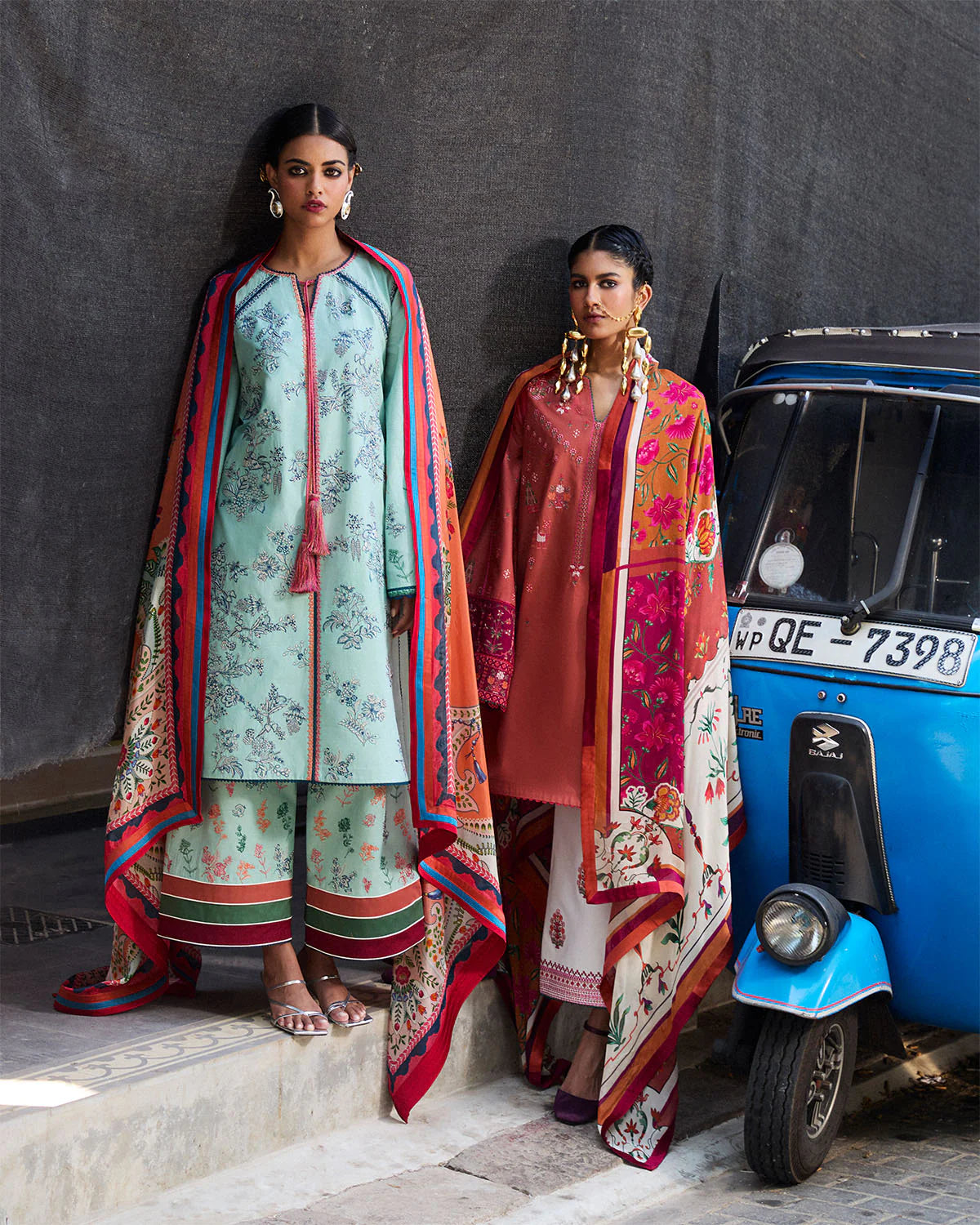 Panjnad- Orange Embroidered Ensemble By- Hussain Rehar