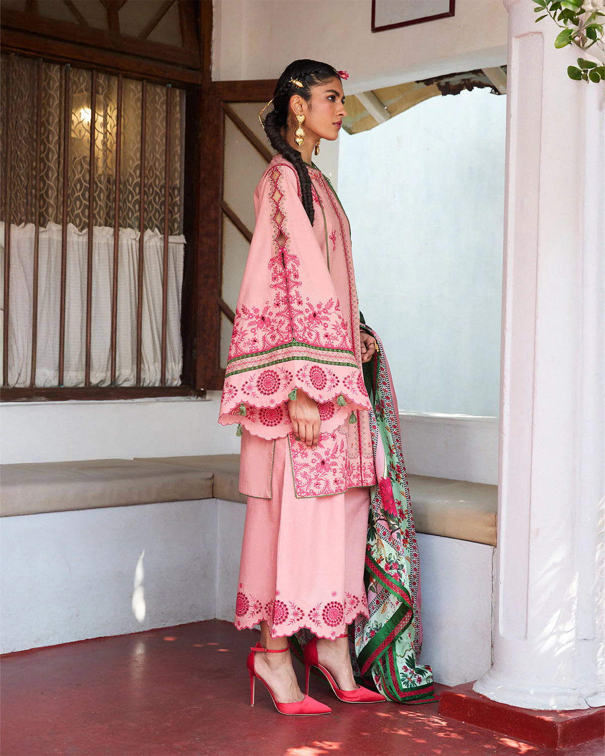 Ravi- Light Pink Embroidered Ensemble By- Hussain Rehar