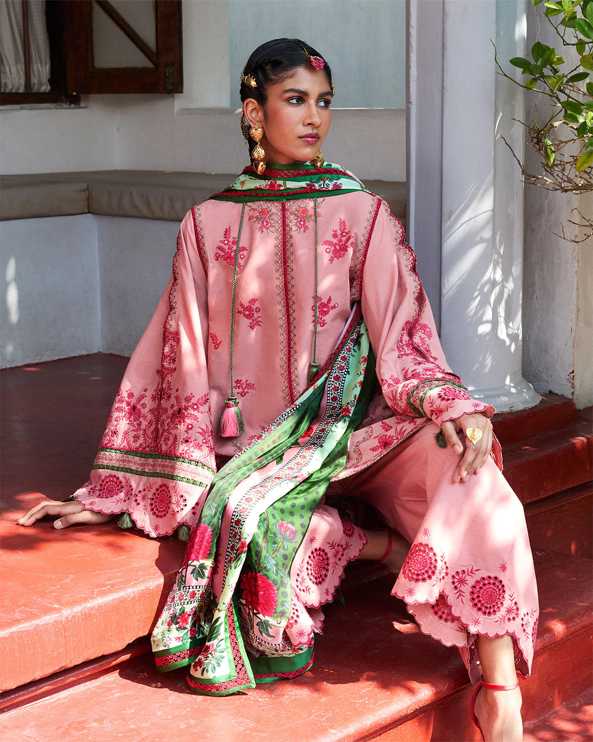 Ravi- Light Pink Embroidered Ensemble By- Hussain Rehar