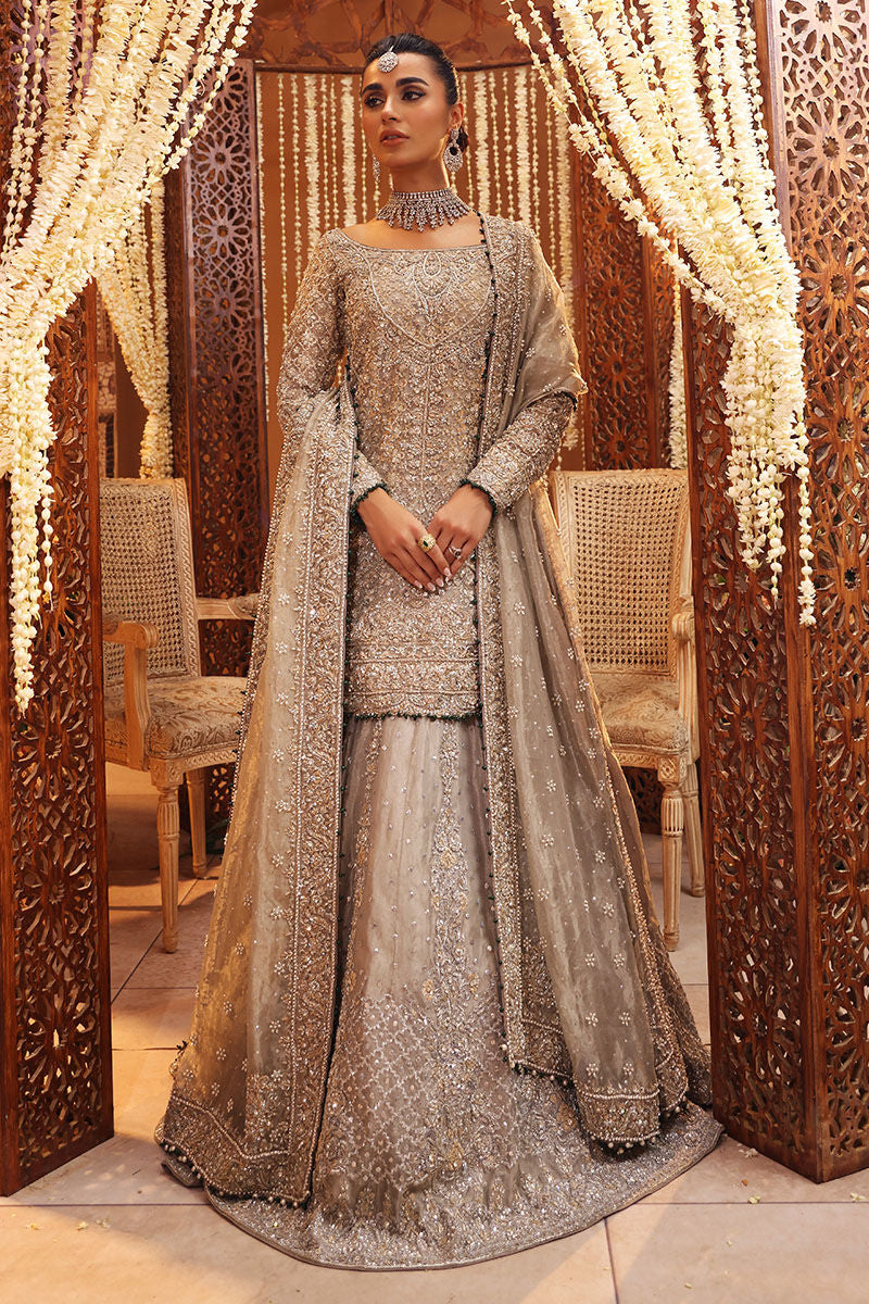 silver tissue dress Ruhi-Monochromatic Silver Tissue Bridal Ensemble