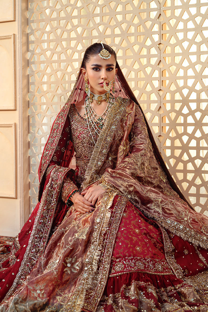 Rumeysa-Red Chiffon Handworked Bridal Pishwas