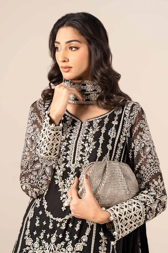 SF-EF25-20 -Embroidered Black Chiffon Suit By- Maria.B