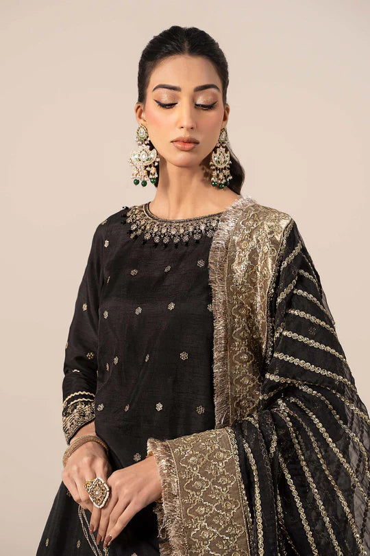 SF-EF25-25 -Embroidered Black Raw Silk Suit