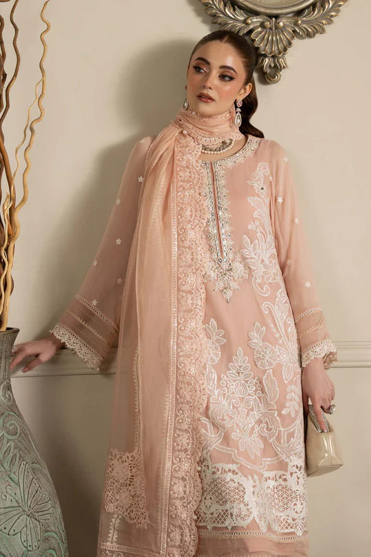SF-EF25-34 -Embroidered Peach Chiffon Suit By- Maria.B