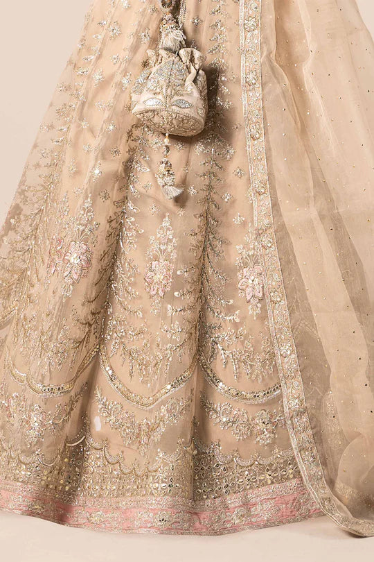 SF-EF25-55 -Embroidered Beige Organza Suit By- Maria.B