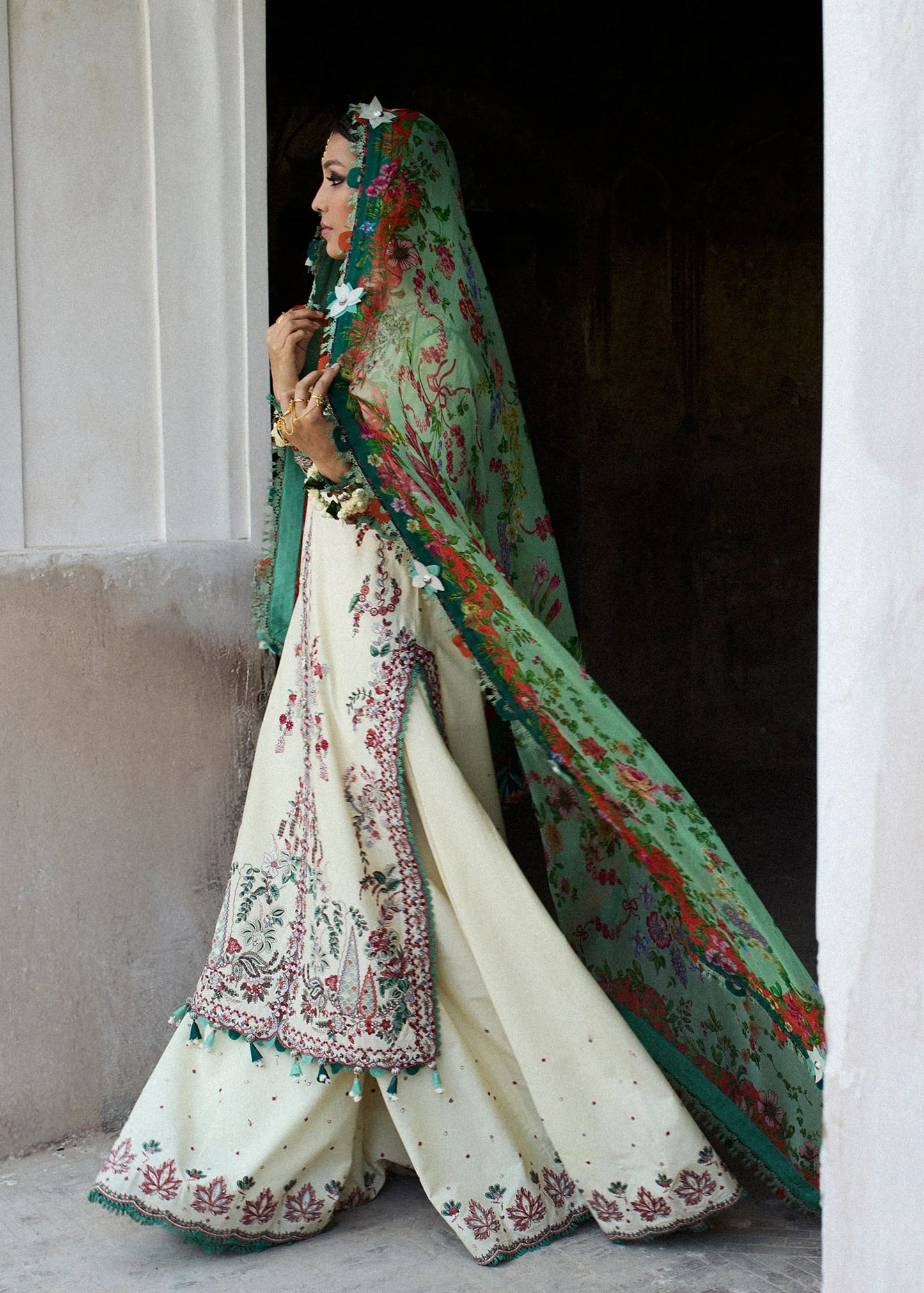 Sahil-Chic butter-yellow embroidered suit for festive occasions by-Hussain rehar
