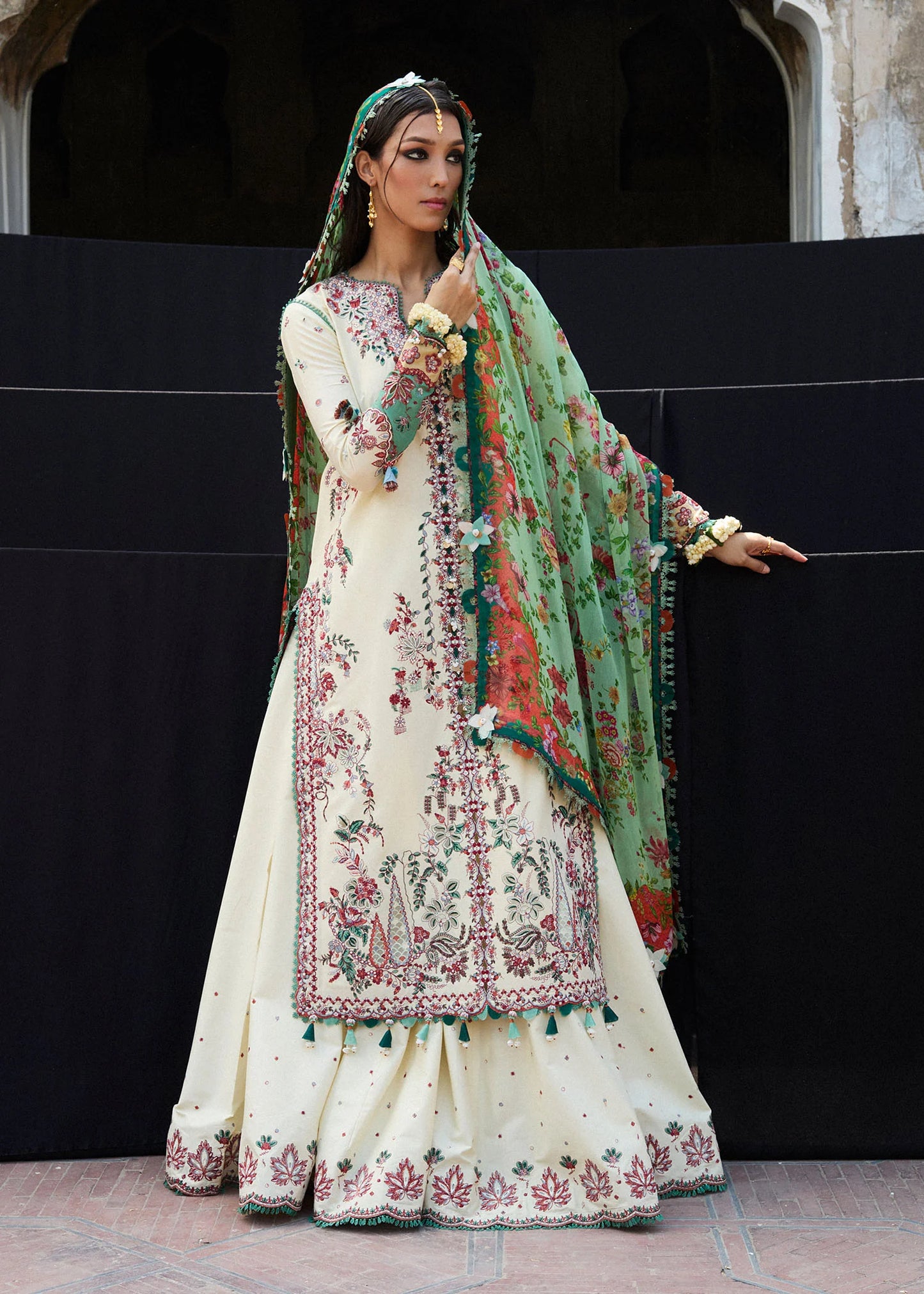 Sahil-Chic butter-yellow embroidered suit for festive occasions by-Hussain rehar