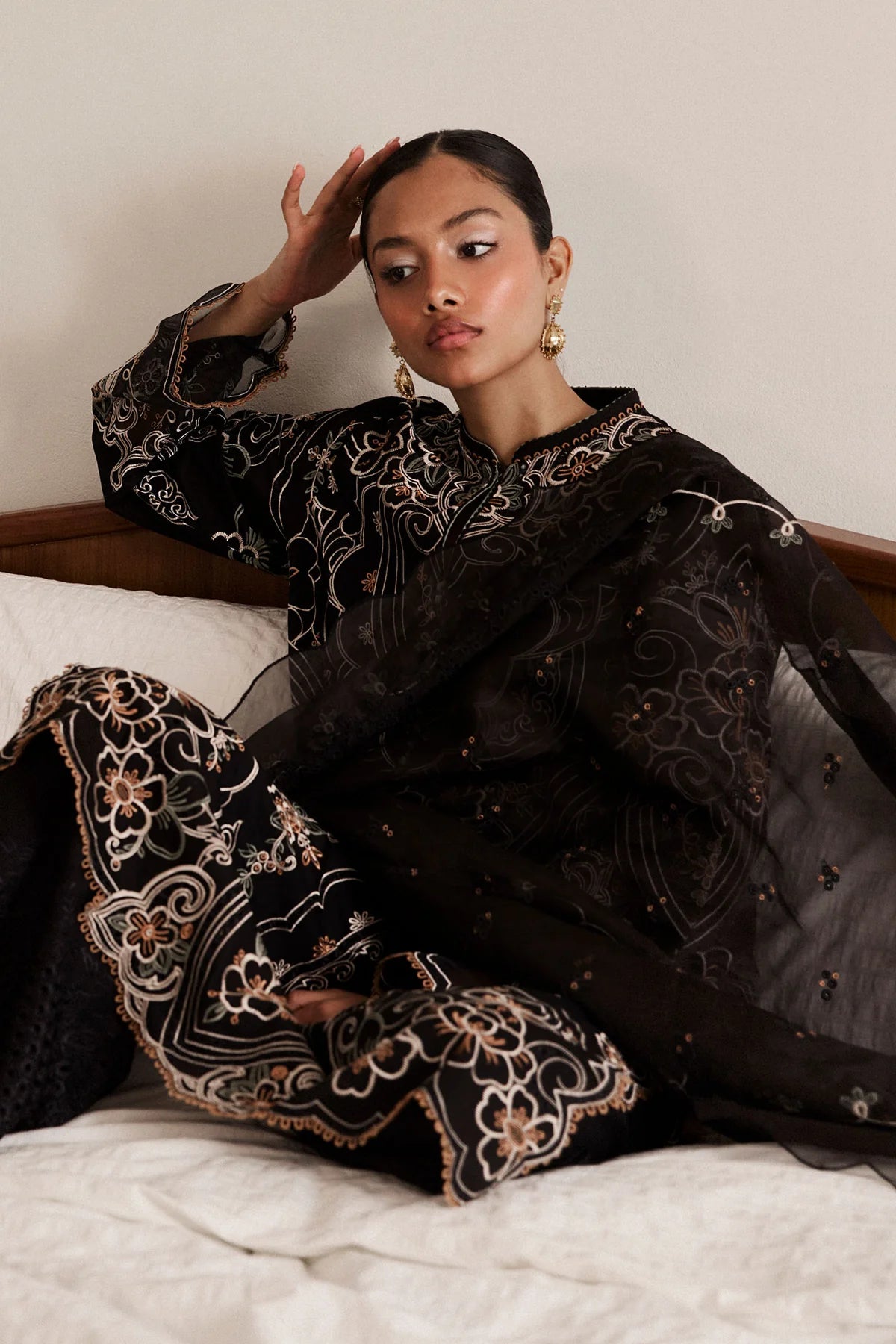 Shizumi-4A- Embroidered Black Lawn Ensemble By- Zara Shahjahan