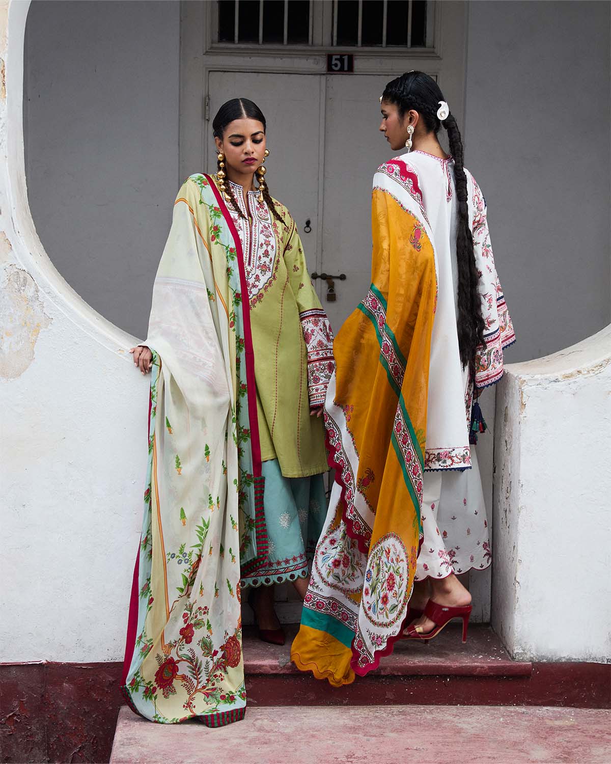 Siran- Lime Yellow Embroidered Ensemble By- Hussain Rehar