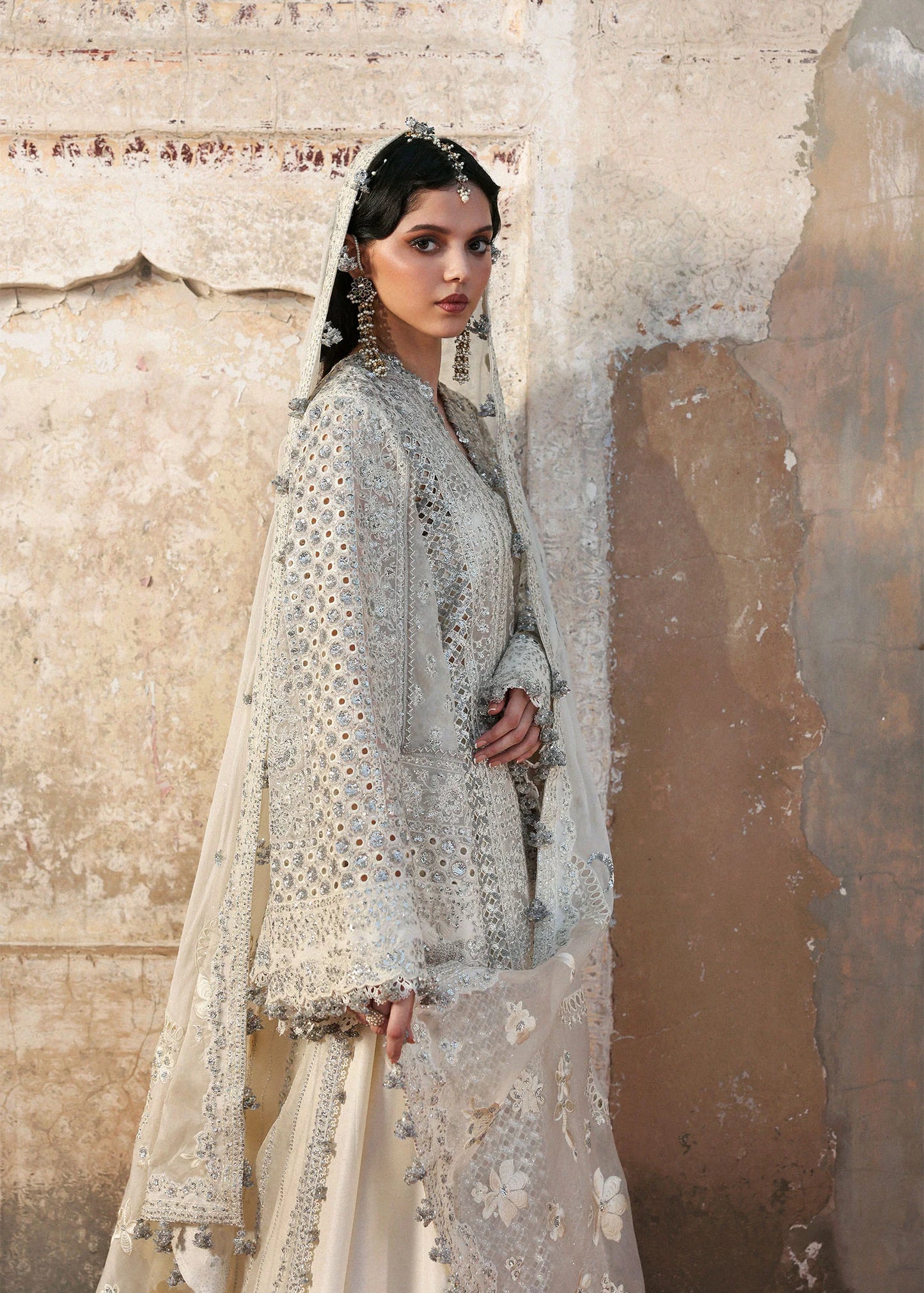 Hussain Rehar Sitara Ivory Organza Embroidered Sharara Suit Massarat Festive ’25