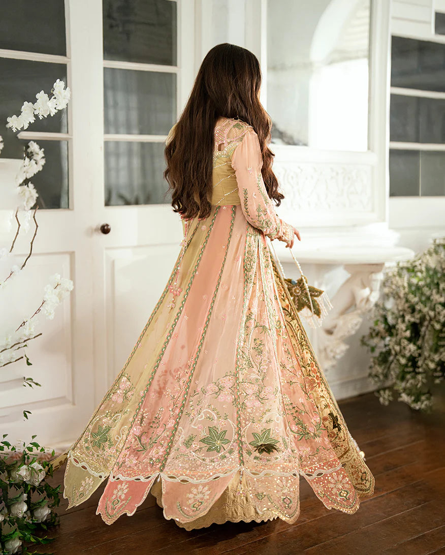 Sur Sunehri by Mushq Lemon Yellow Embroidered Chiffon Anarkali Dress – Shop Pakistanimoda.com