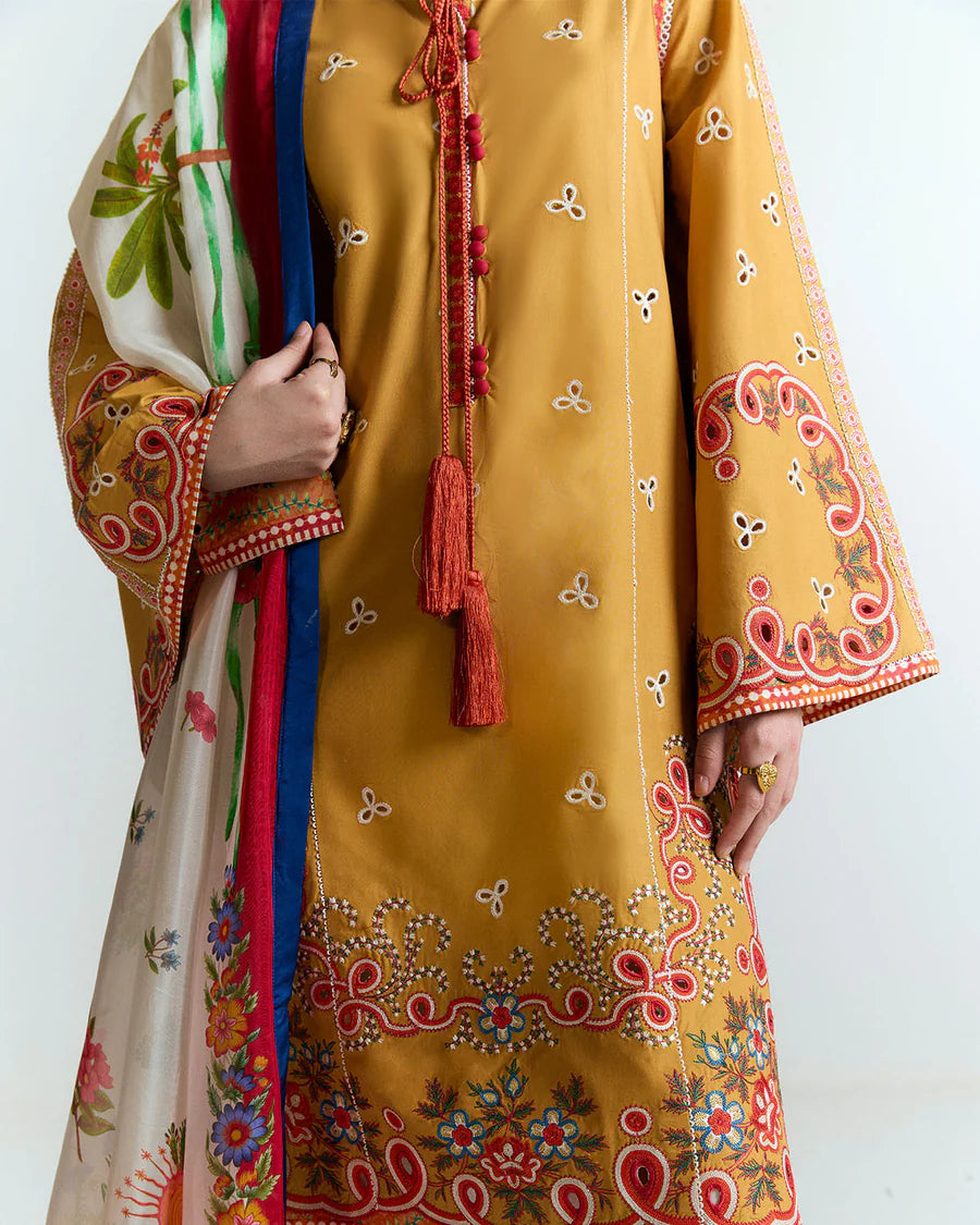 Tanim-Mustard yellow embroidered Pakistani outfit for women