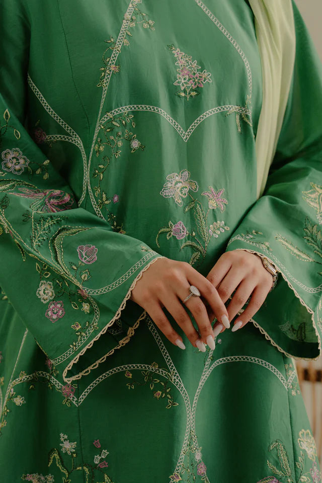 Tara-8B- Fresh Green embroidered lawn ensemble By- Zara Shahjahan