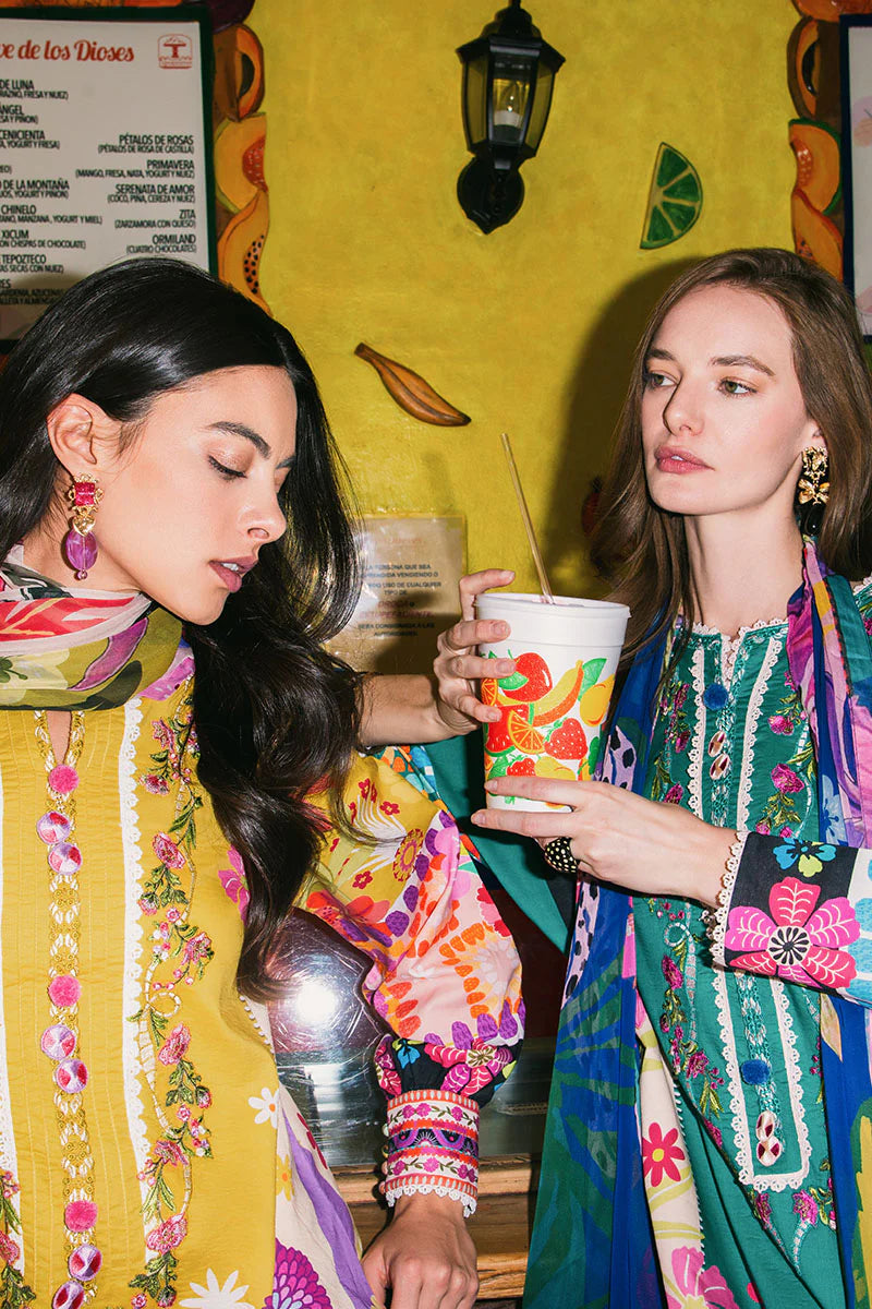 The Dream- Printed mustard yellow lawn suit By- Mushq