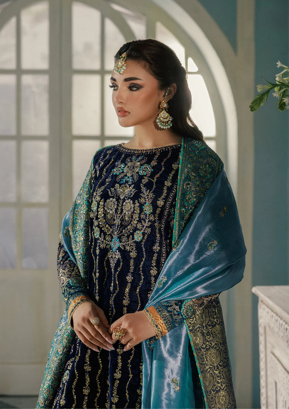 Aik Store Udaipur Look 10 navy velvet embroidered dress for winter parties and festive nights – available now at Pakistanimoda.com