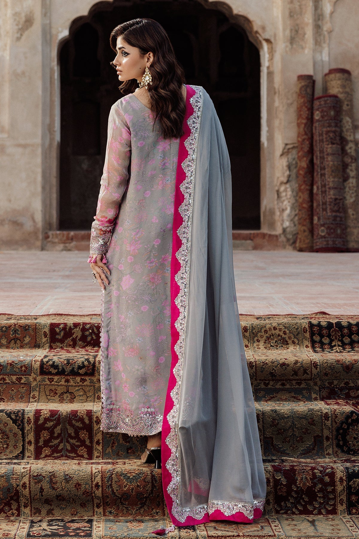 VSL25-34 Charizma Pink Grey Vasal Vol 5 Stitched Chiffon Suit – Luxury wedding & festive wear online at Pakistanimoda.com with worldwide shipping.