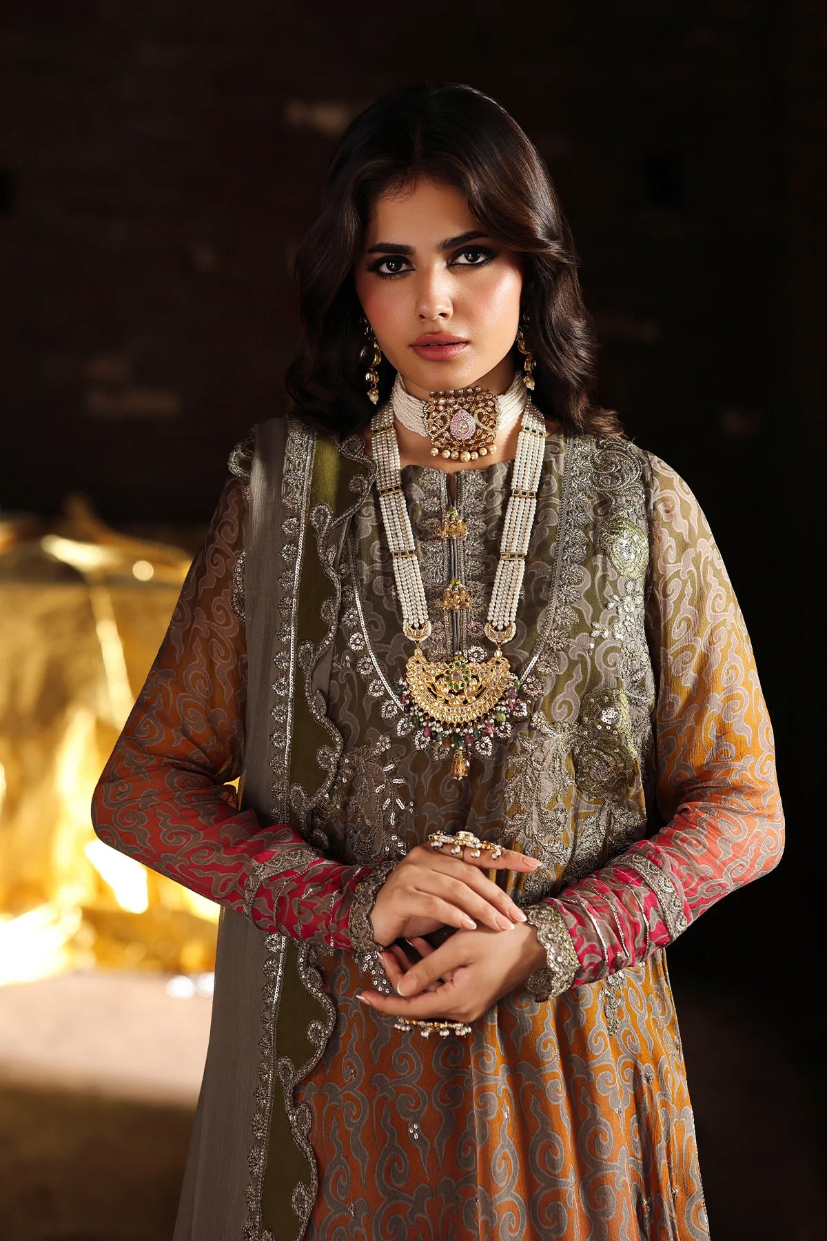 VSL25-37 Charizma Olive Red Vasal Vol 5 Stitched Chiffon Suit – Luxury 3PC designer wear online at Pakistanimoda.com with worldwide shipping.
