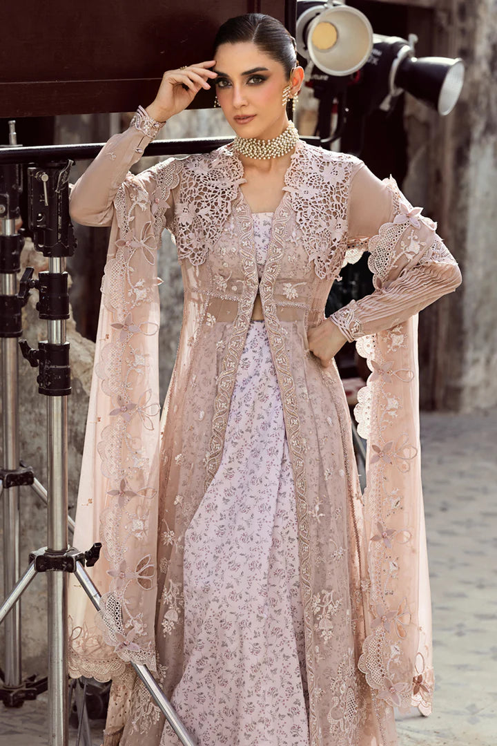 WC-01 AISLA stitched beige chiffon suit by Qalamkar with schiffli and chikankari embroidery, digital slip, and dupatta – available at Pakistanimoda worldwide