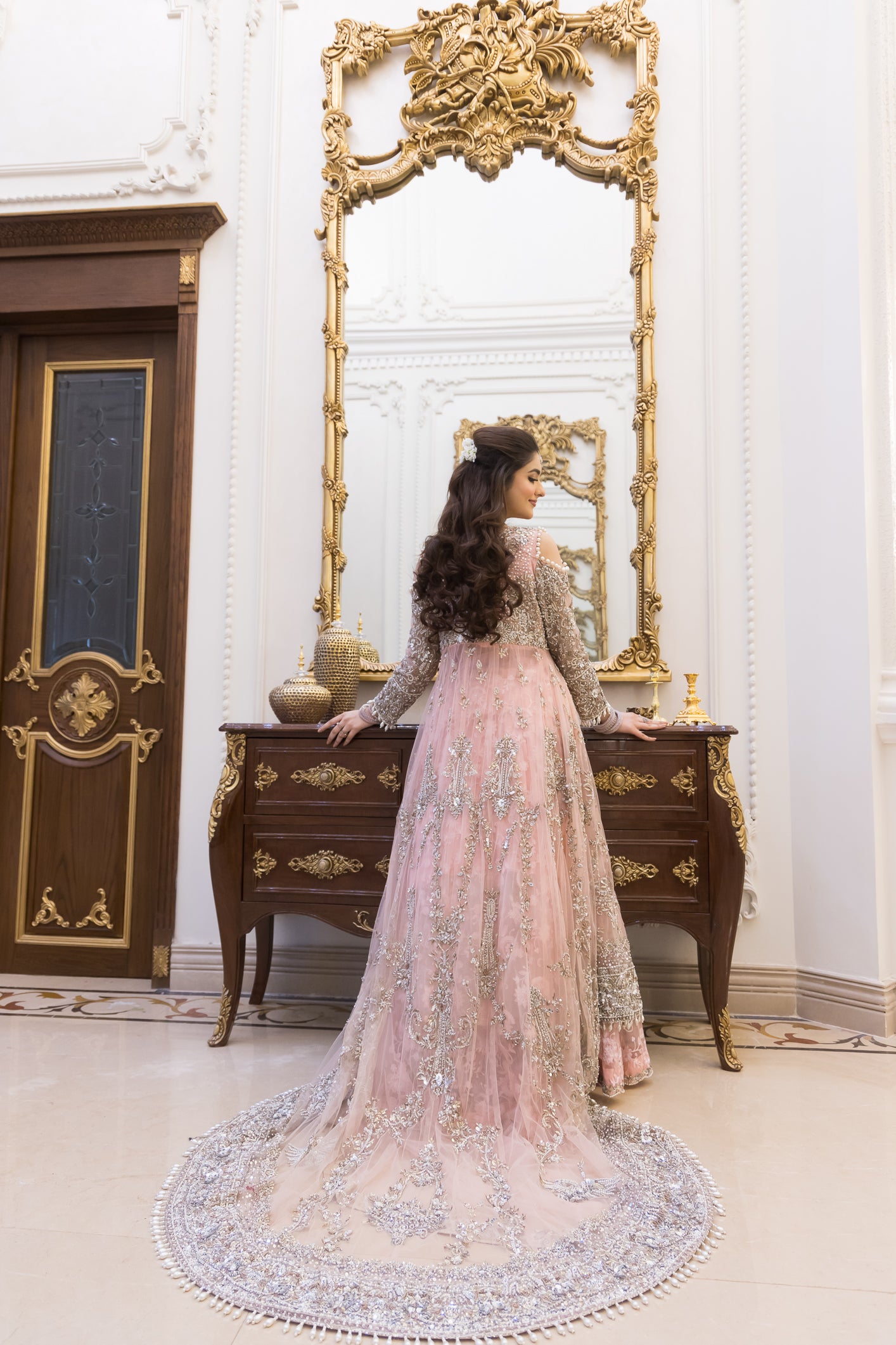 Zariah- Bridal-Inspired Pink Gown with Net Shirt
