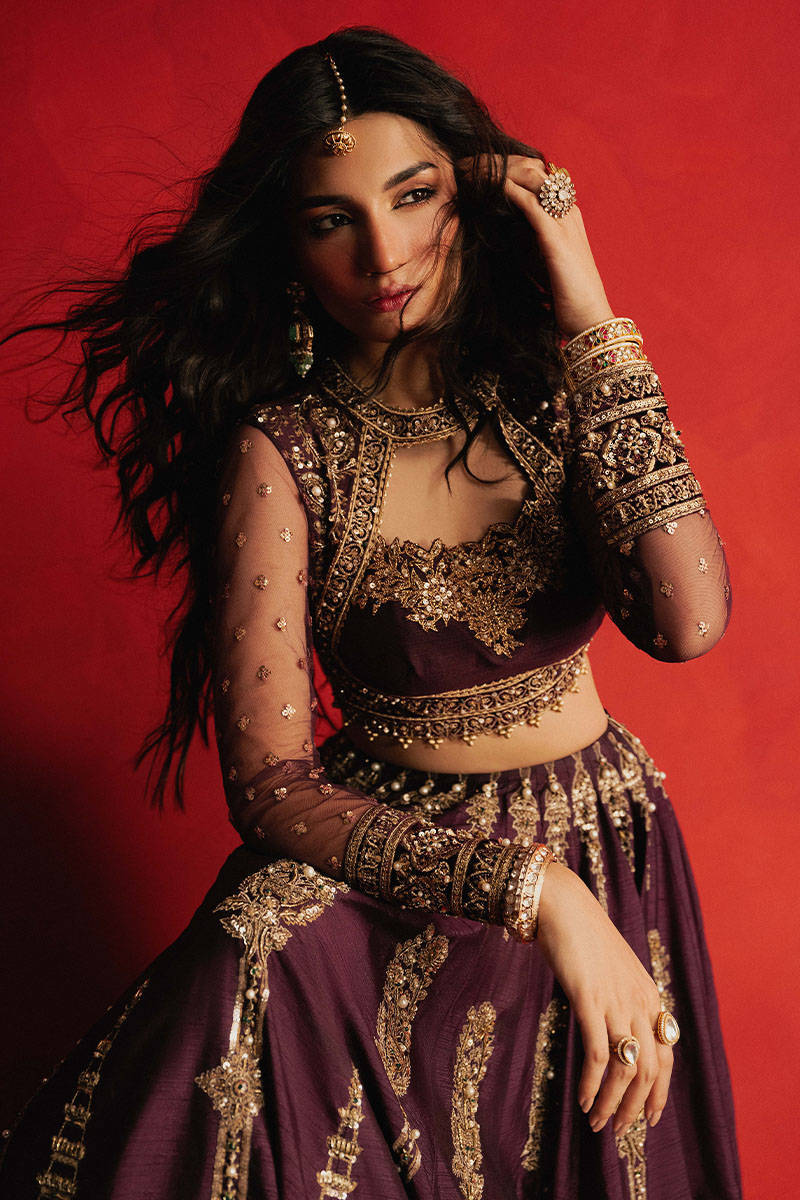 Zeb-un-Nissa royal purple bridal lehenga by Mohsin Naveed Ranjha