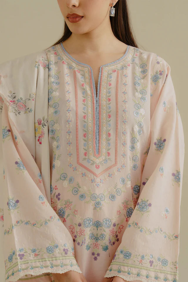 Zeest-9B- Peachy pink jacquard summer lawn outfit By- Zara Shahjahan
